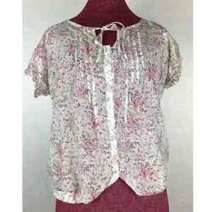 Dressbarn Top Medium Floral 20 Silk Sheer Keyhole